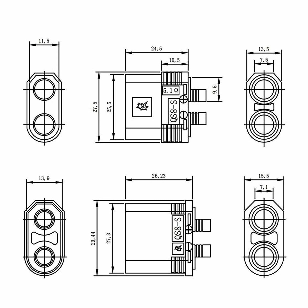 4Pcs QS8 Male+Female Plug Anti-Spark Connector for RC Car (Lipo Battery)