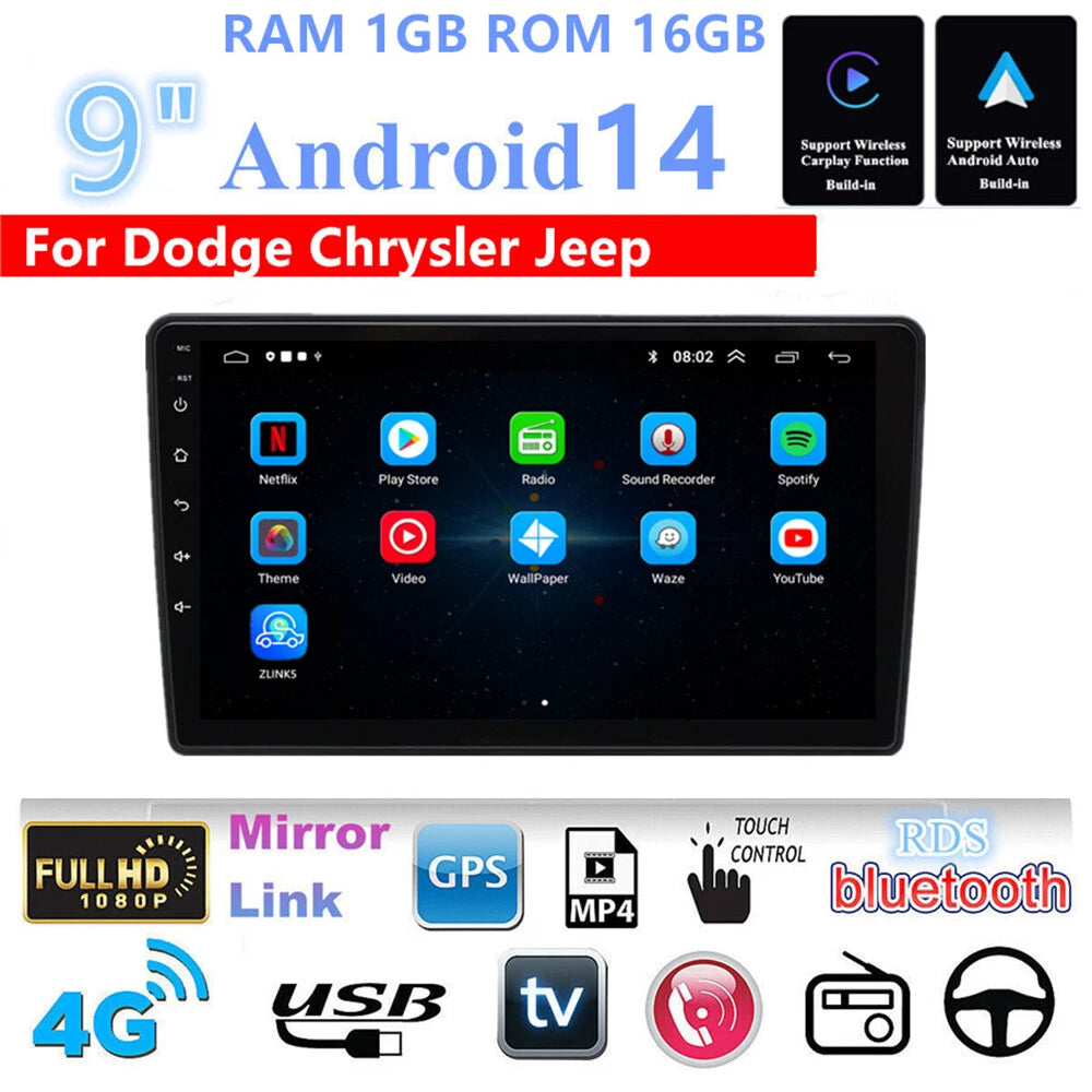 9'' Stereo Radio GPS Navigation for Jeep Wrangler (2007–2018)