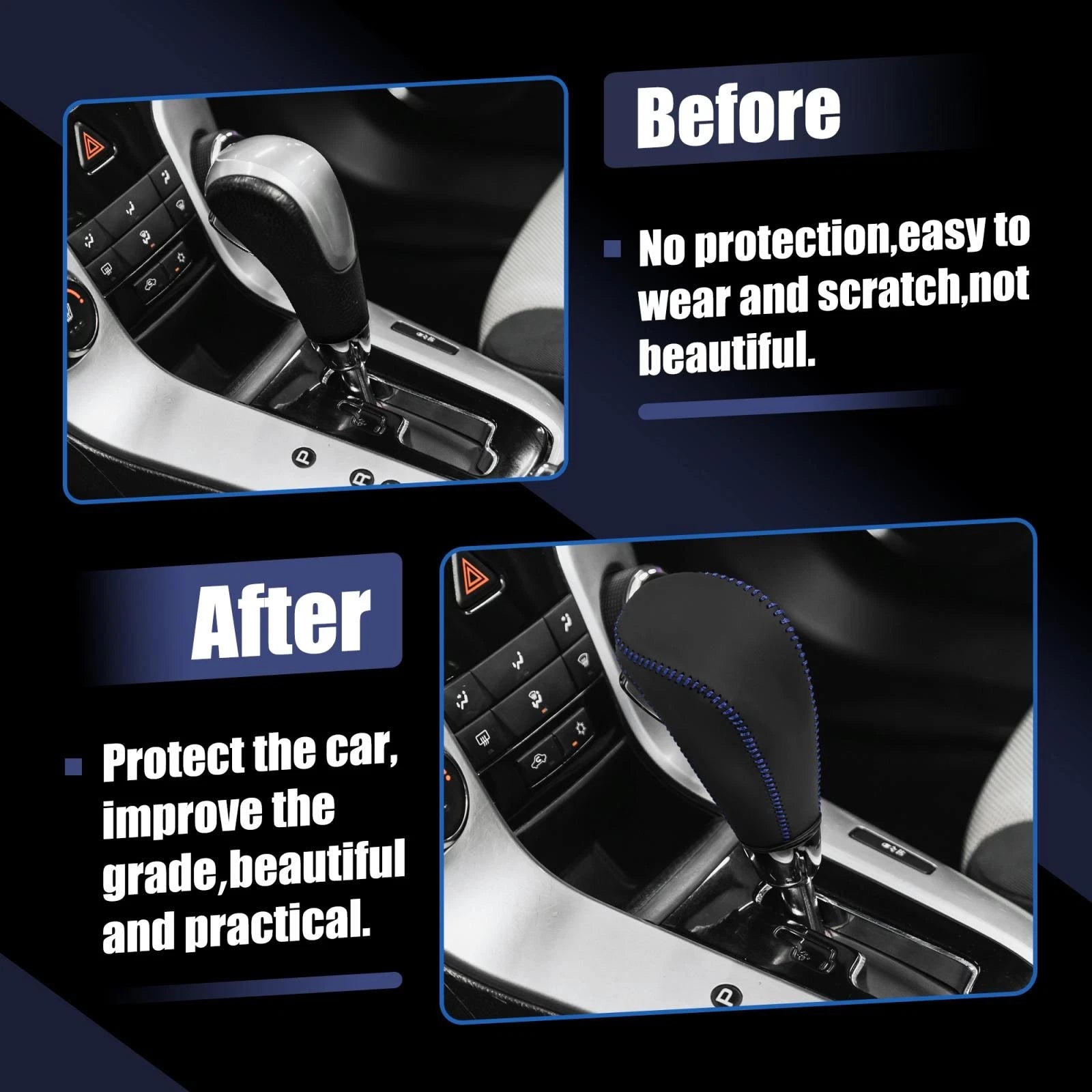 Gear Shift Knob Cover with Blue Thread for Chevrolet Cruze (2011–2015)