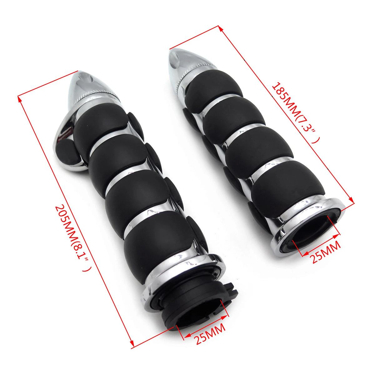 Chrome 25mm Bullet Handlebar Grip Rubber Throttle Boss for Harley Fat Boy