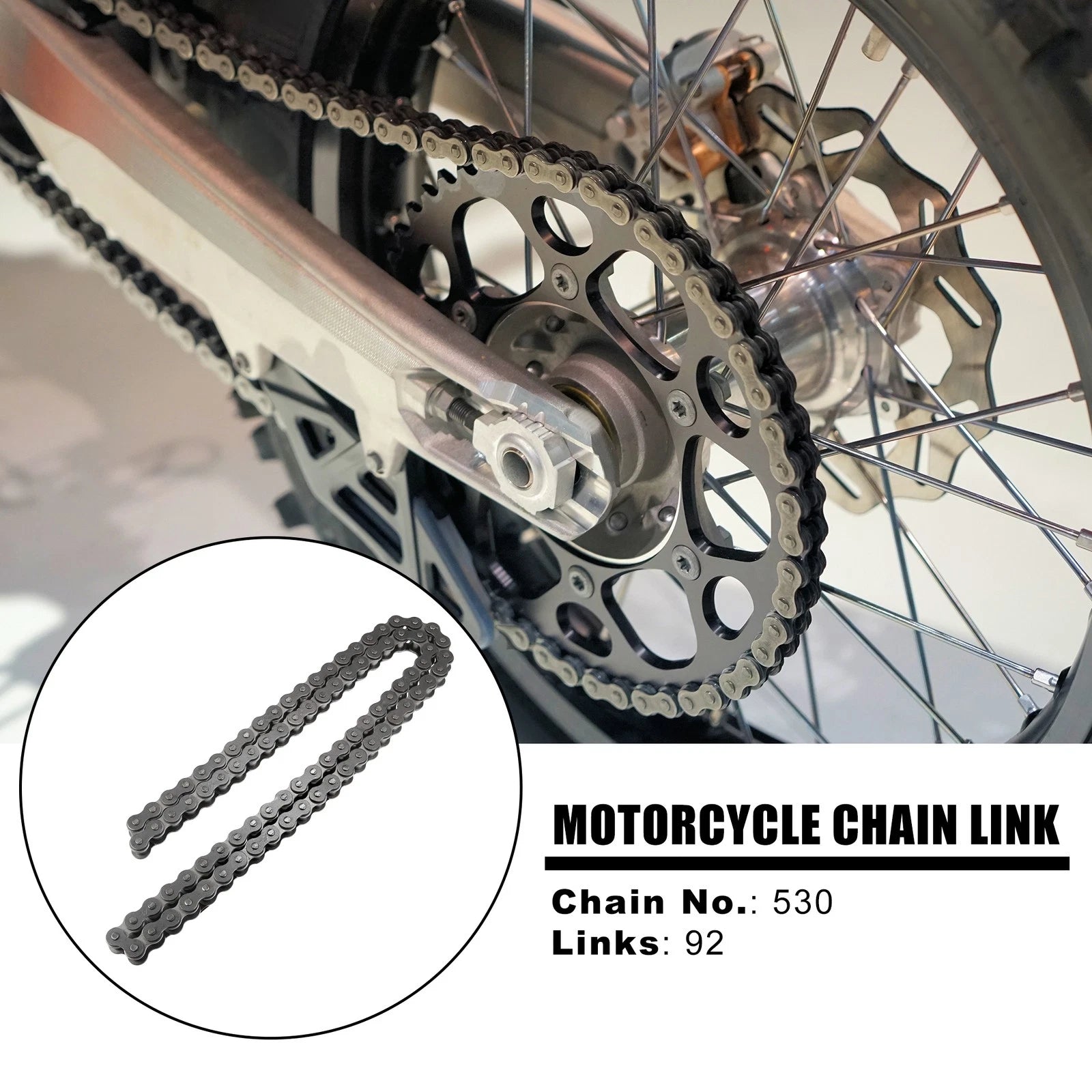 Motorcycle Chain 92 Link Non O-Ring Replacement for ATV Dirt Bike (2000–2024)