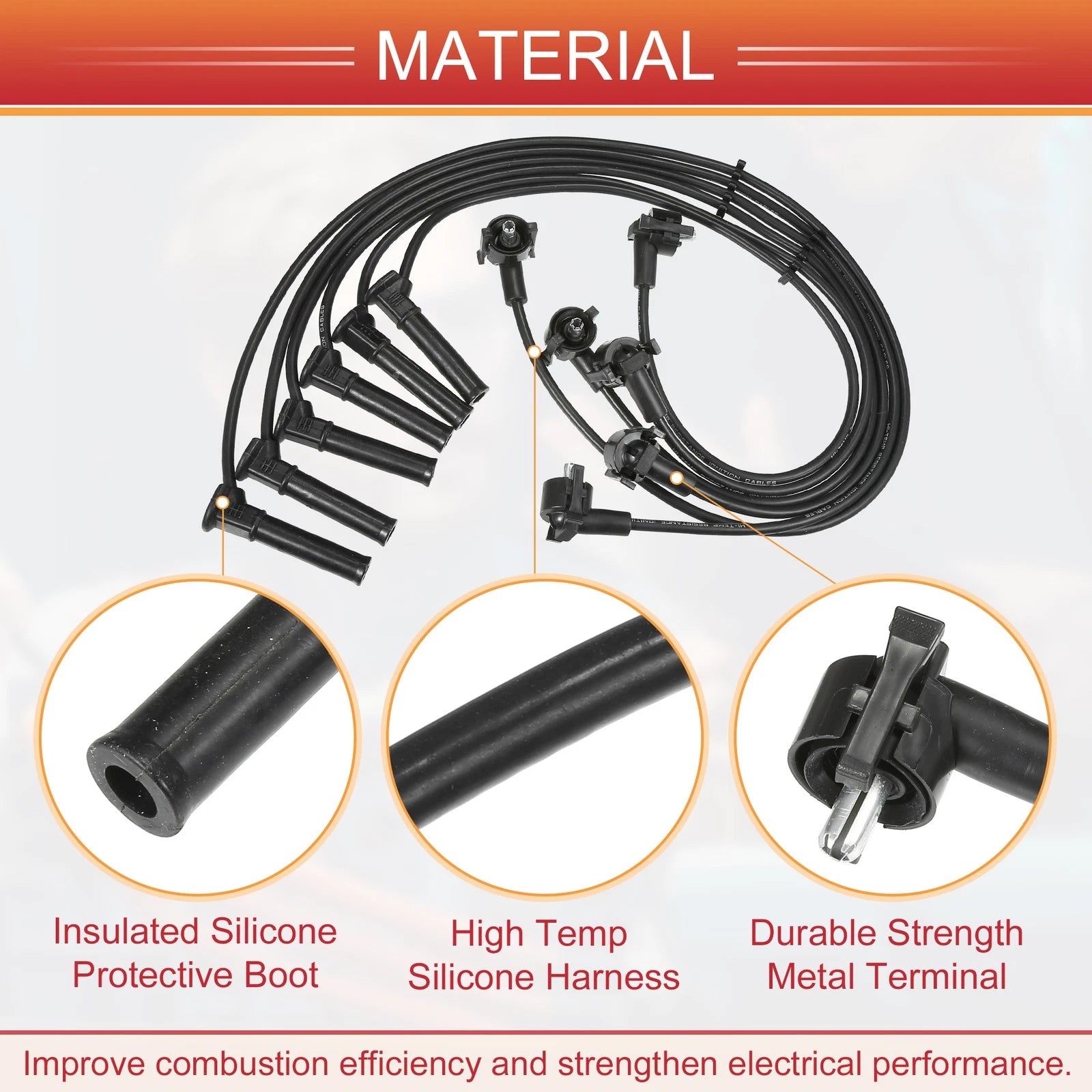 6X Spark Plug Wire Ignition Coil Cable No.1U2Z12259JB for Ford Explorer (2002–2005)