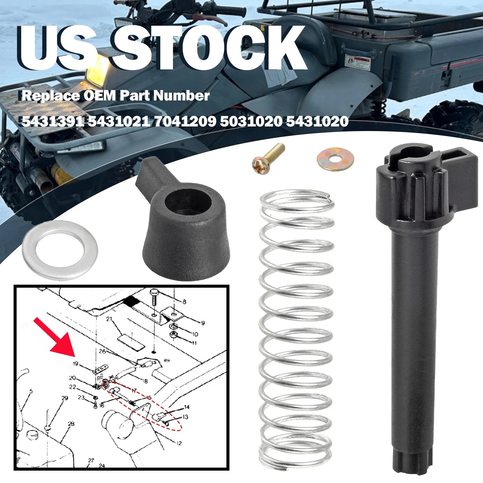 Fuel Valve Petcock Lever Extender Knob Spring for Polaris Sportsman 400 (1993–1996)