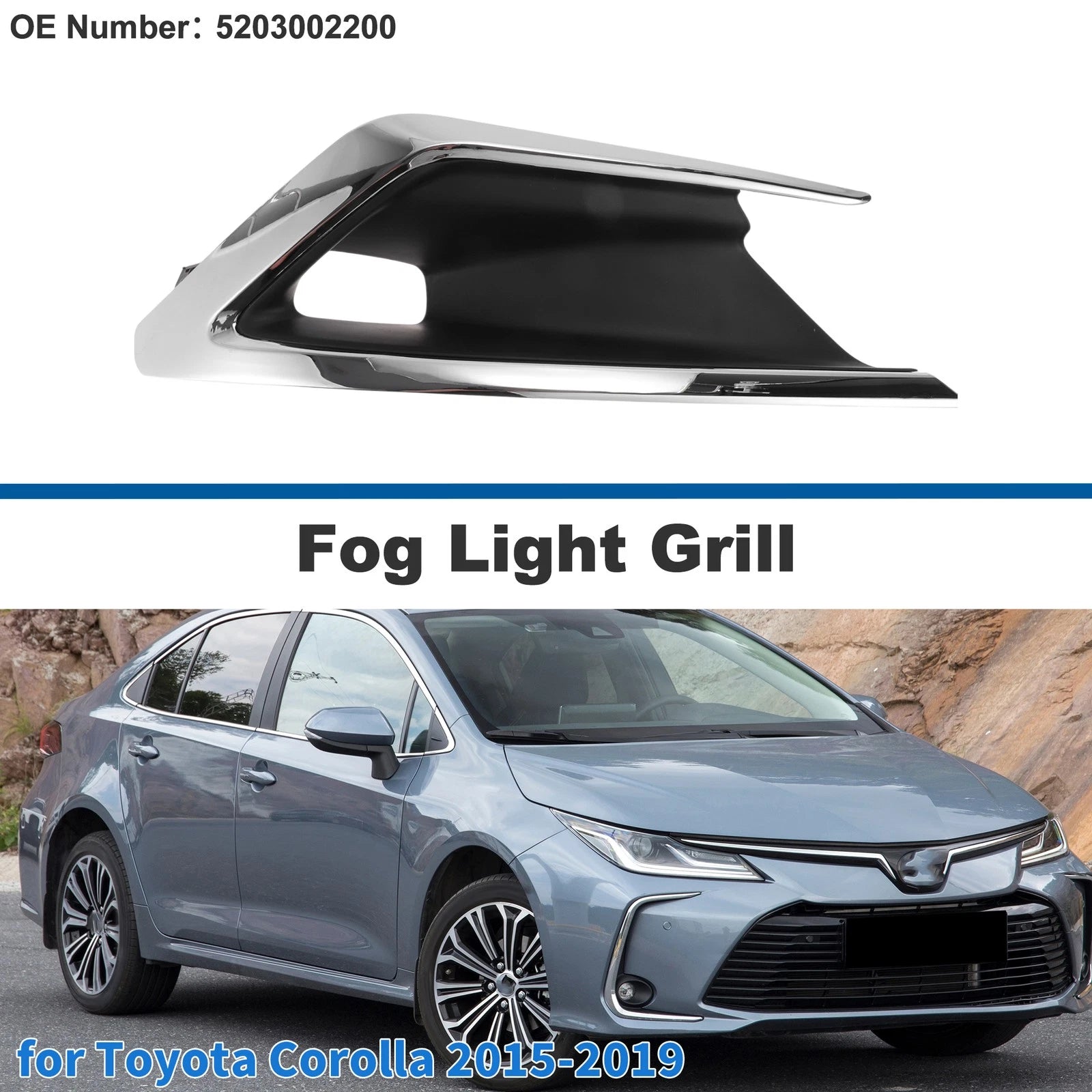 Front Right Fog Light Grill Replacement for Toyota Corolla (2015–2019)