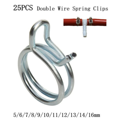 25PCS Fuel Clip Hose Clip 5-16mm Dual Line Iron Silicone Silver