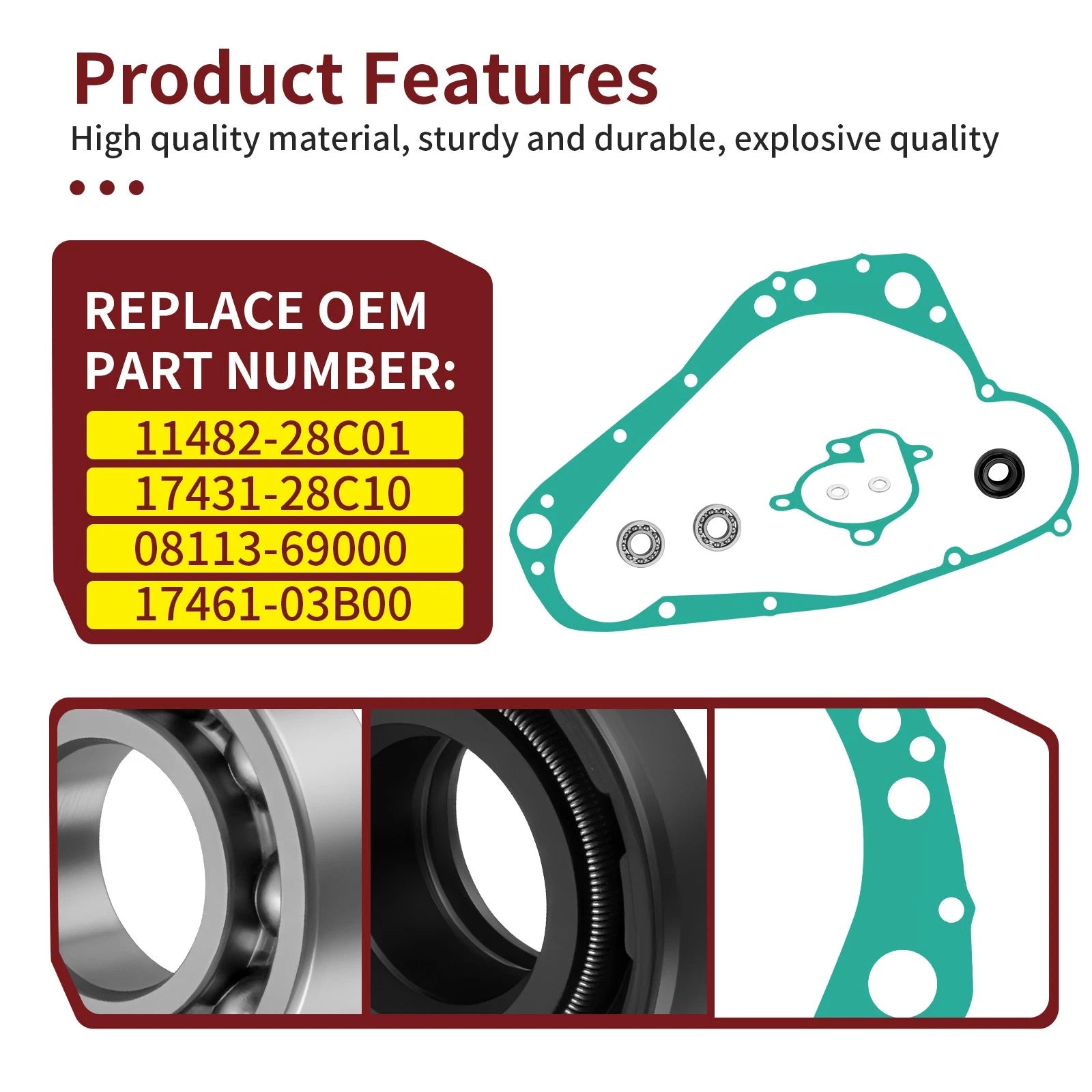 Water Pump Rebuild Clutch Cover Gasket Kit for Suzuki RM250 (1989–1995) 11482-28C01