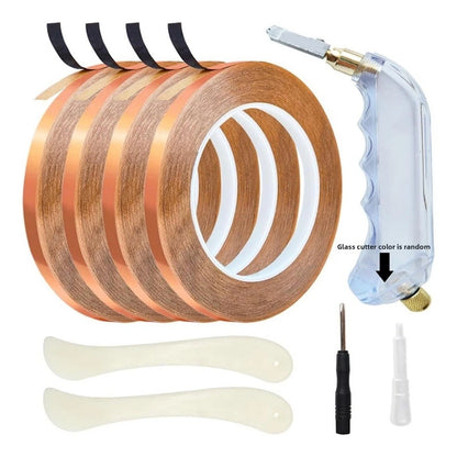 Glass Cutter Tool Kit with 4 Rolls Copper Foil Tape and Scrapers