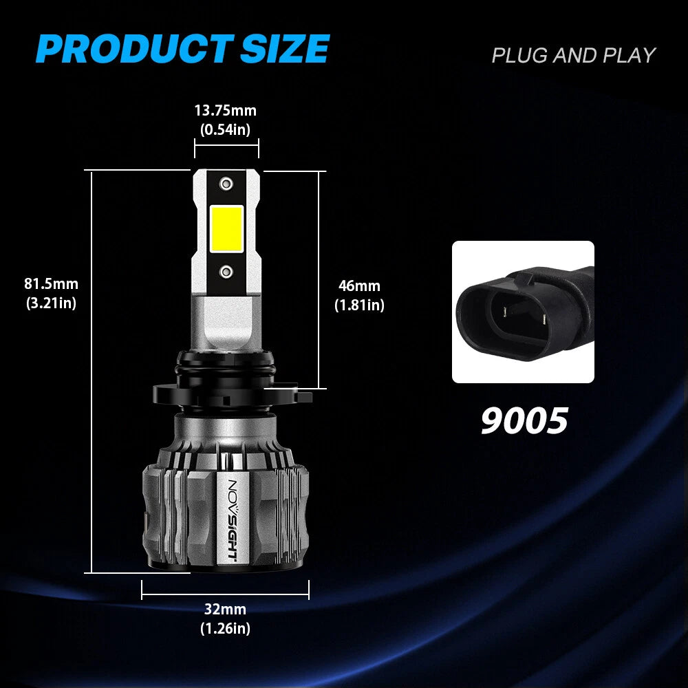 2X 9005 LED Headlight Bulbs for Low Beam (300% Bright, 6500K)