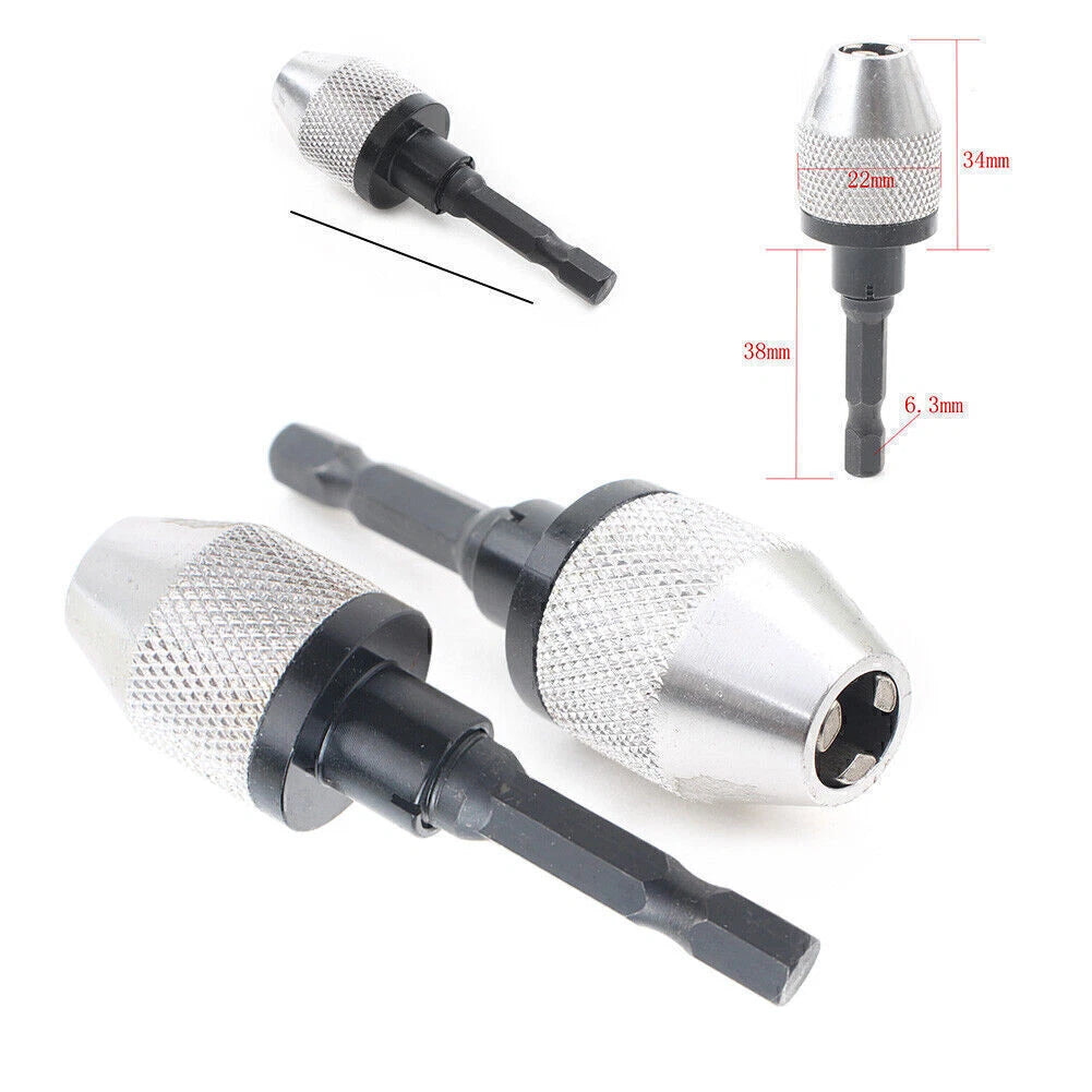 1/4'' Hex Shank Keyless Drill Bit Chuck Adapter Converter 1.2-7.0mm