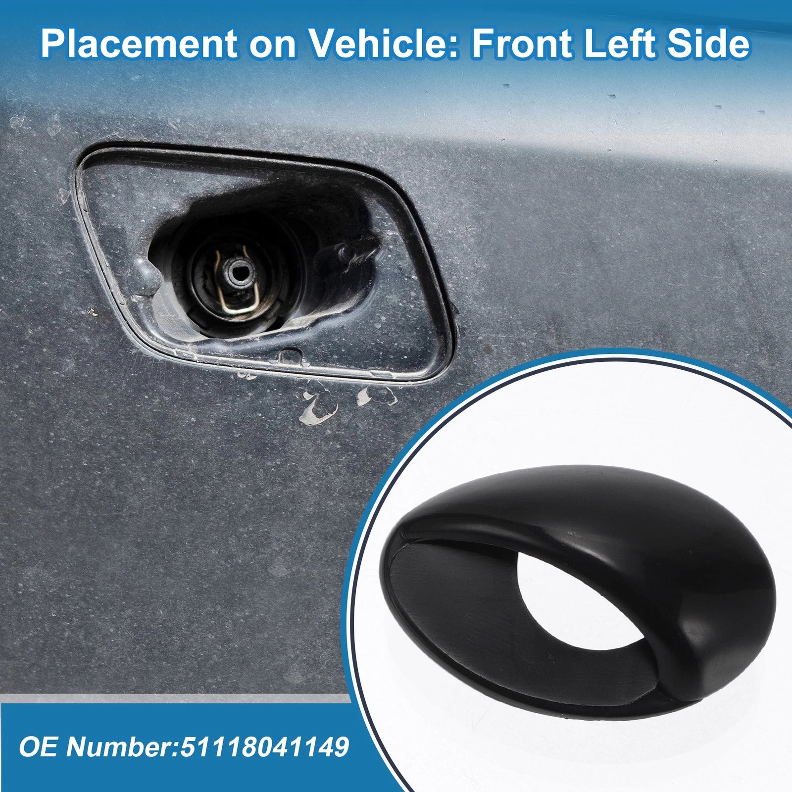 Front Left Headlight Washer Nozzle Cover for BMW M3 (2008–2013) Unpainted Black