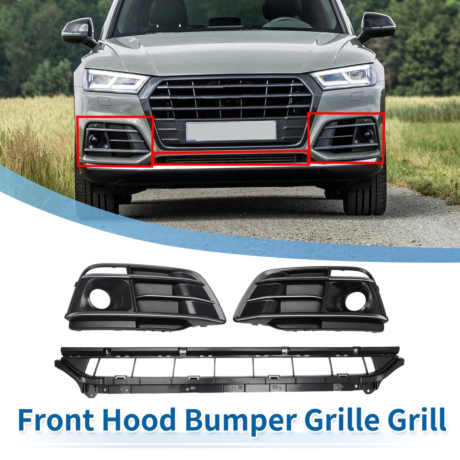 Front Lower Bumper Grille Grill Set for Audi Q5L Black Sport Style (2019–)
