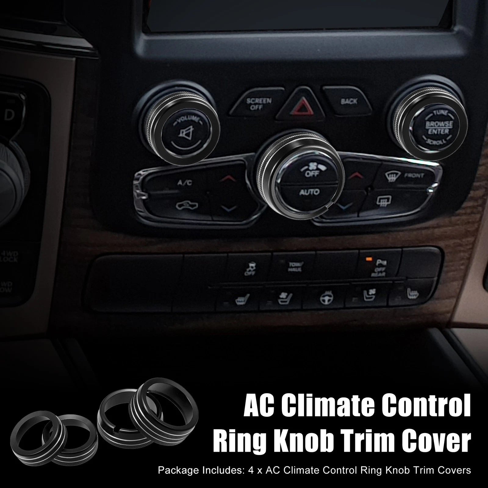 AC Switch Knob Cover Ring Trim Fit for Dodge Ram 1500 (2009–2018) Pack