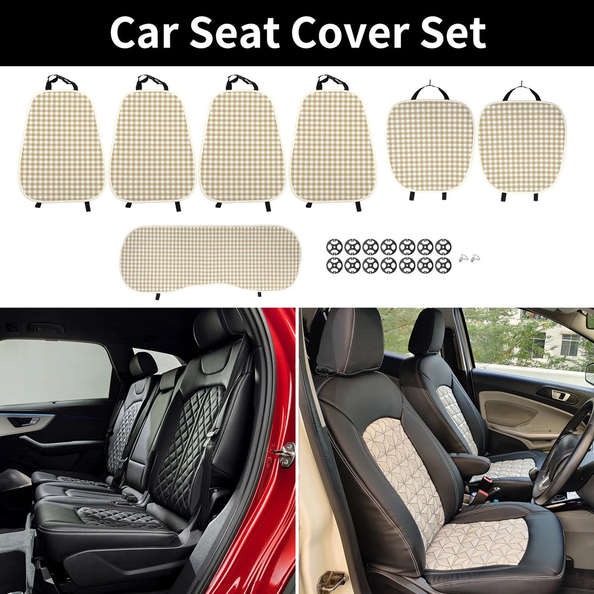 Set of 2 Car Seat Cover Pad for Brown Cotton