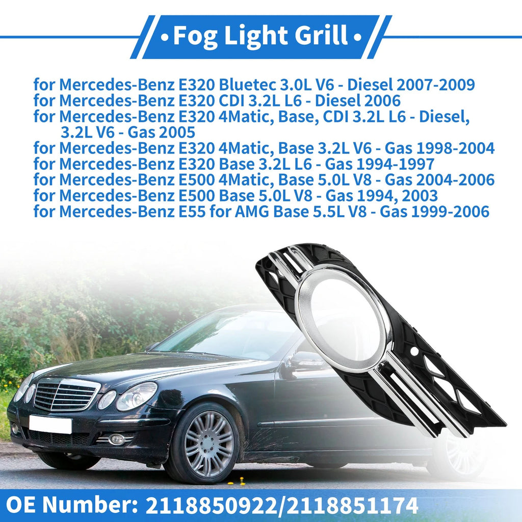 Front Left Bumper Fog Light Cover Replacement for Mercedes-Benz E320 (2003–2009)