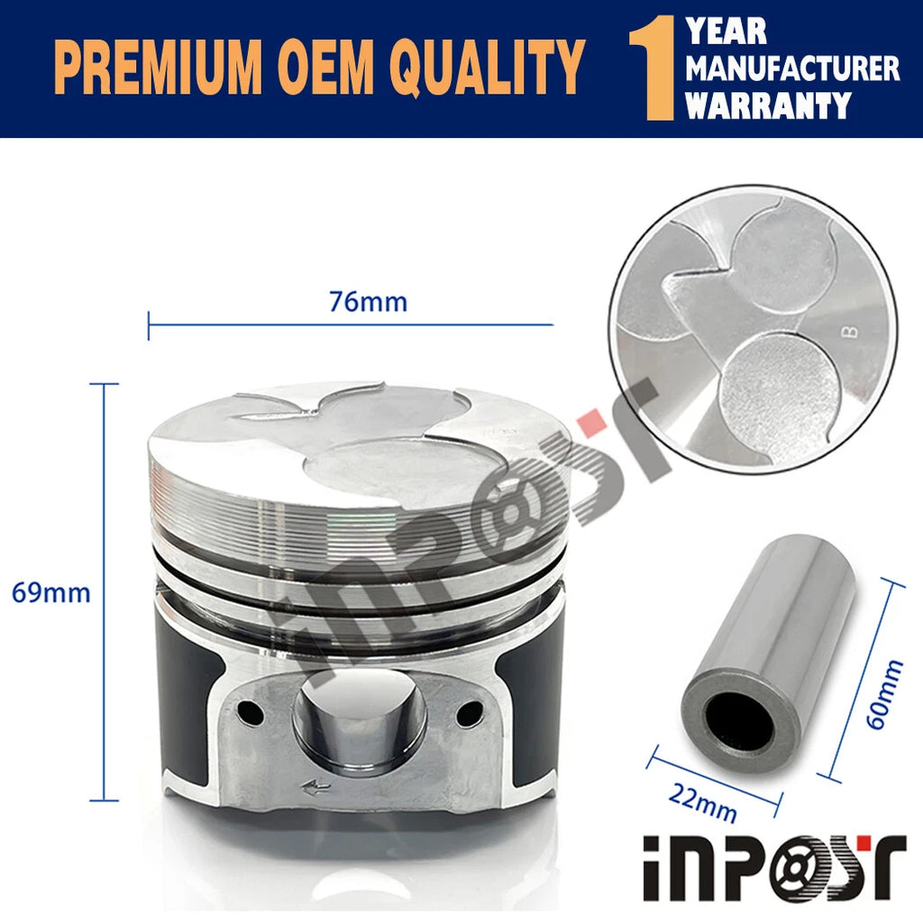Piston Kit & Rings STD for Kubota V1305 Engine (4 Cylinders, 76mm)