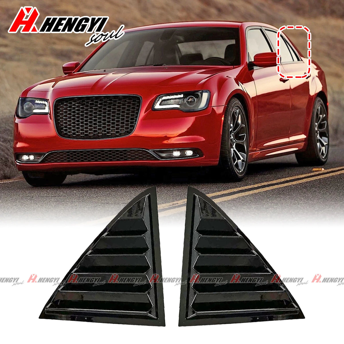 2X Gloss Black Side Window Louvers for Chrysler 300 (2011–2023)