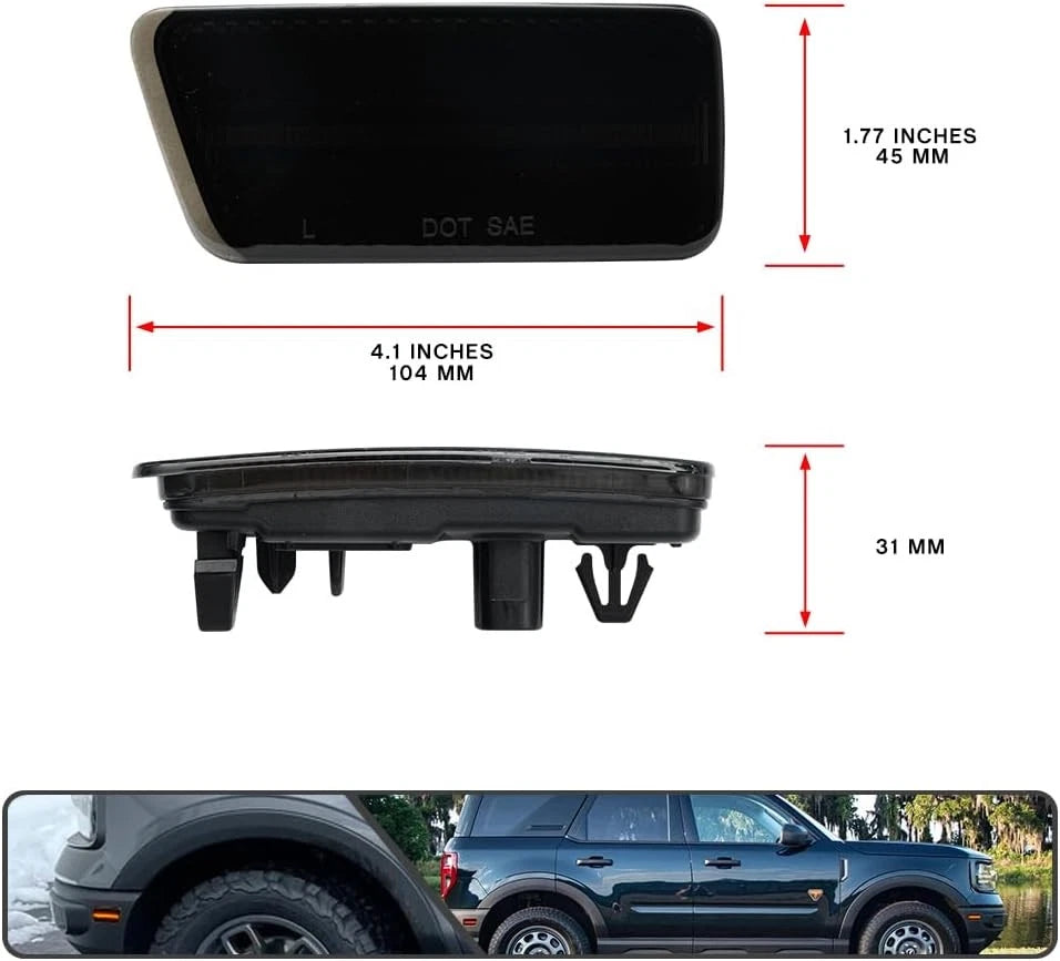 4X Smoked LED Front & Rear Bumper Side Marker Light for Ford Bronco Sport (2021–2024)