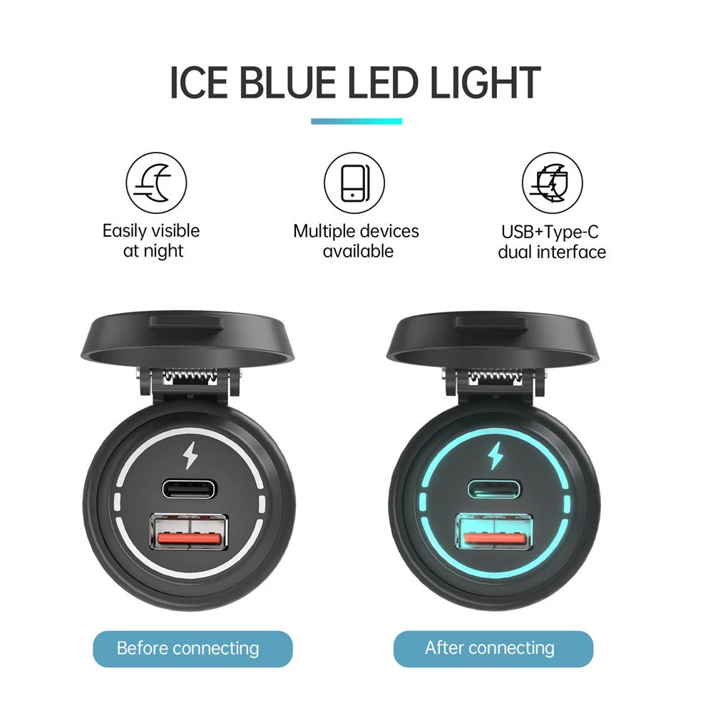 Car Charger Cigarette Lighter Socket Dual USB Type-C Port Charging Power Outlet