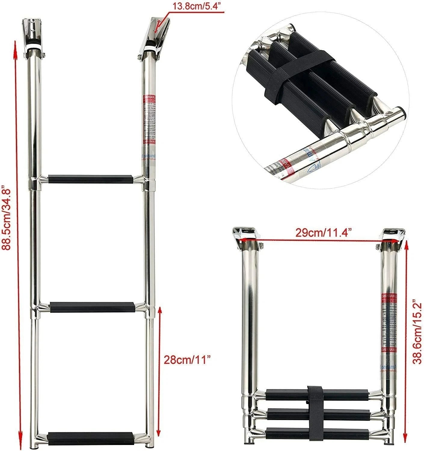 3 Step Stainless Steel Telescoping Boat Ladder for AmarineMade