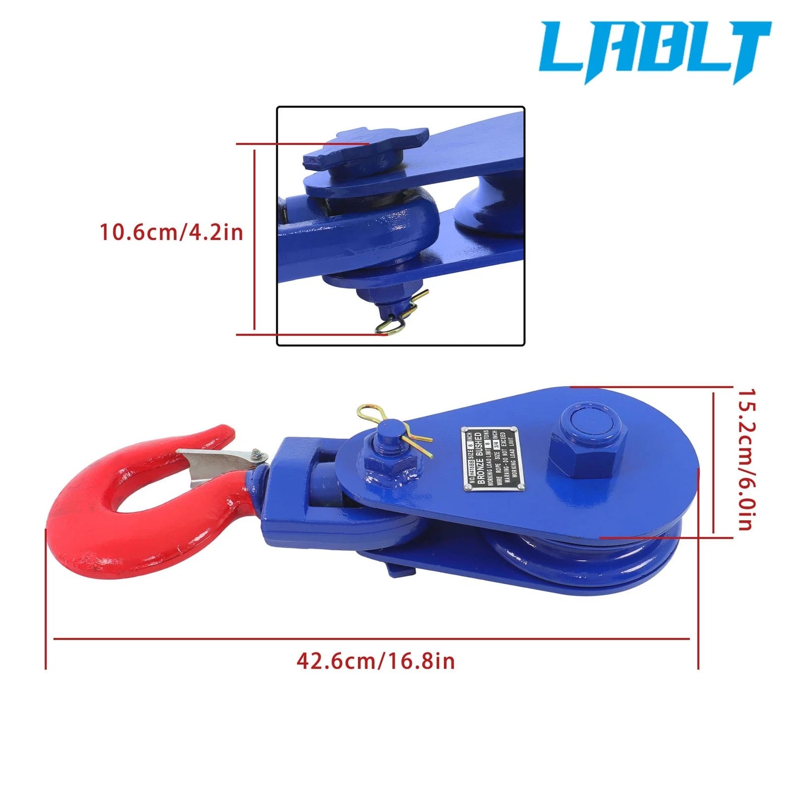 8T Snatch Block with Hook for LABLT (6" Sheave, 3/4" Wire Rope)