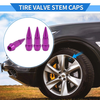 Tire Valve Stem Caps Purple Wheel Valve Cap Set for Car SUV RV (45x14mm)