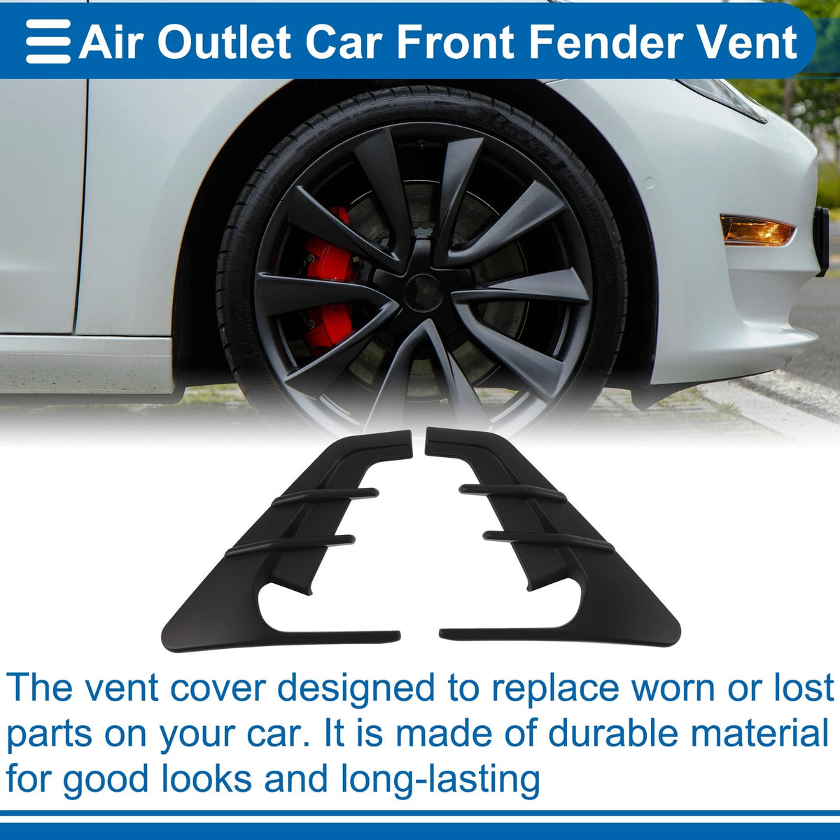 Front Fender Air Outlet Vent Cover Trim for Tesla Model 3 (2020–2023) ABS Matte Black