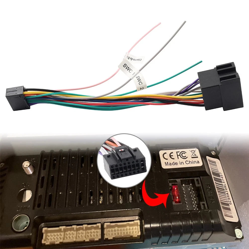 16 Pin ISO Wiring Harness Connector Adapter For Android Car Stereo Power Cable