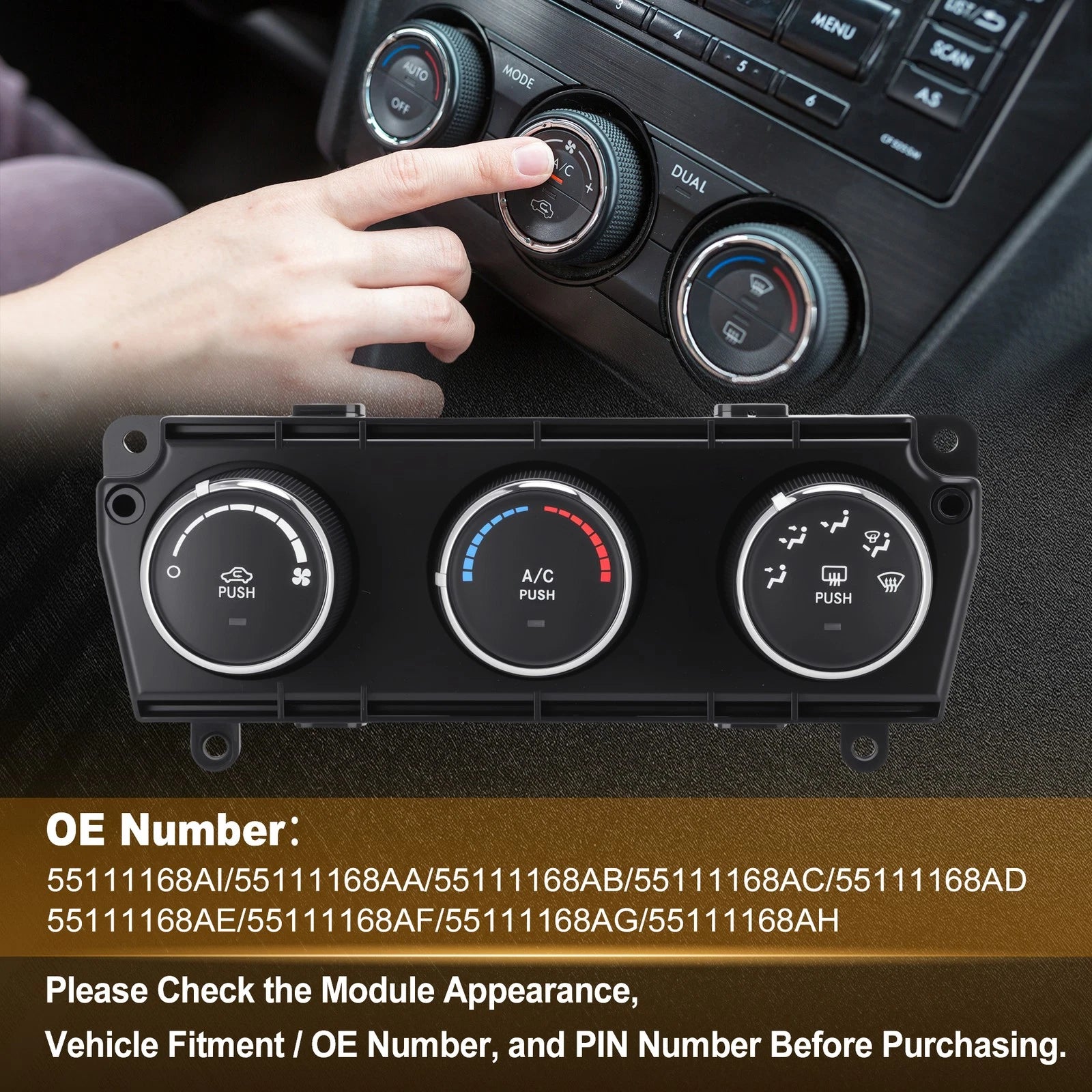 A/C Heater Climate Control Module Panel 55111168AI for Jeep Wrangler (2011–2013)