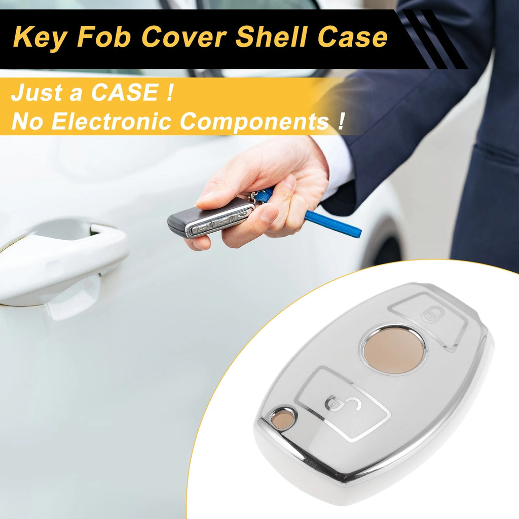 TPU Car Key Case White with Silver Edge for Mercedes-Benz 2 Button (2000–2025)