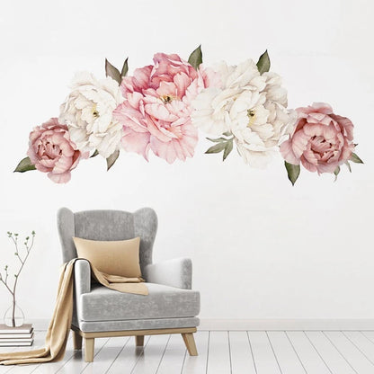 Peony Pink Rose Blossom Wall Stickers for Home Bedroom Decor