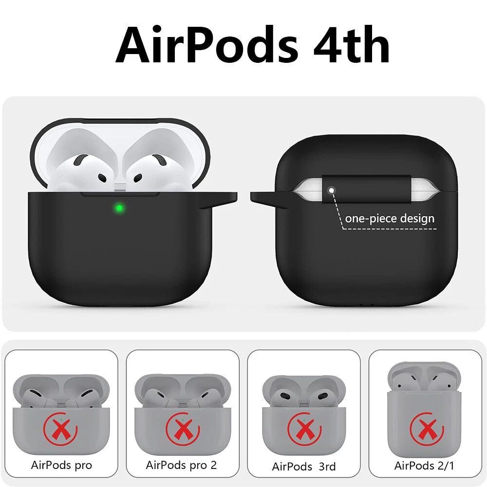 Black Soft Silicone Protective Case for AirPods 4th Gen (2024)
