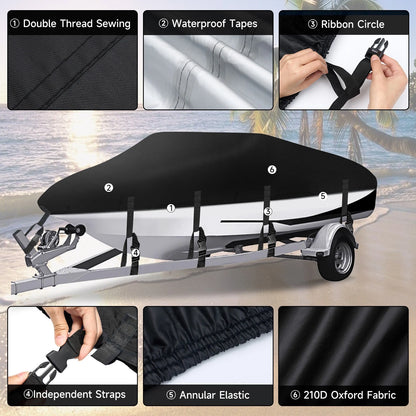 210D Heavy Duty Waterproof Boat Cover for V-Hull 17FT-19FT (102" Beam)