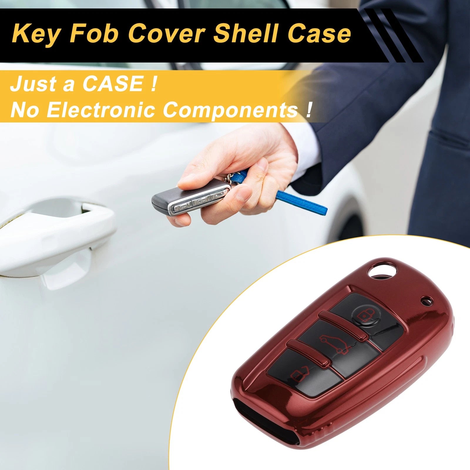 Car Key Case TPU Red Replacement for Audi A1 A3 A4 3 Button (2005–2015)