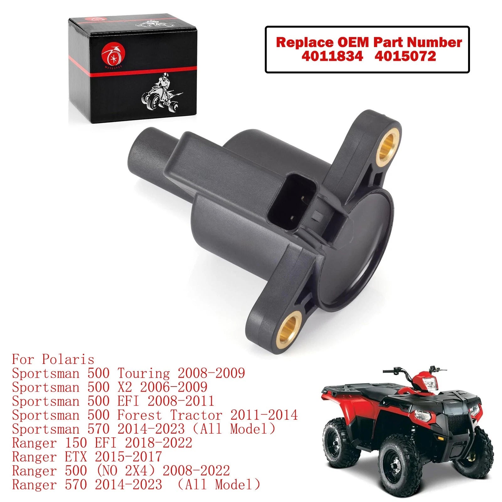 Ignition Coil for Polaris Sportsman 500 / Ranger 150 ETX 500 570 (4011834, 4015072)