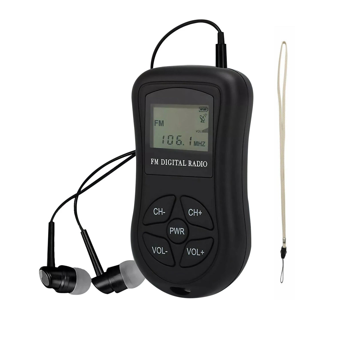 Mini Digital LCD Screen FM Radio Receiver with Earbuds for Universal Use (60-108 MHz)