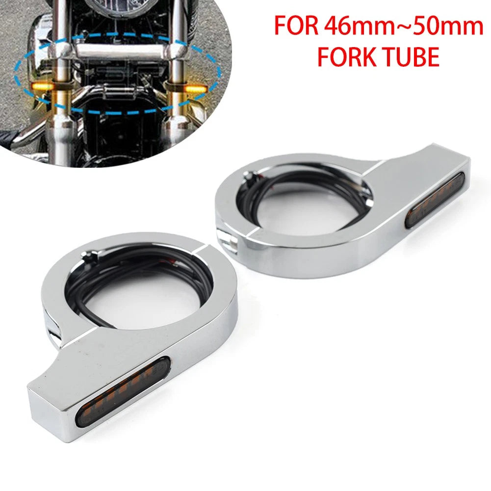 CNC LED Fork Turn Signal Light Indicator for Harley Touring Dyna (46-50MM)