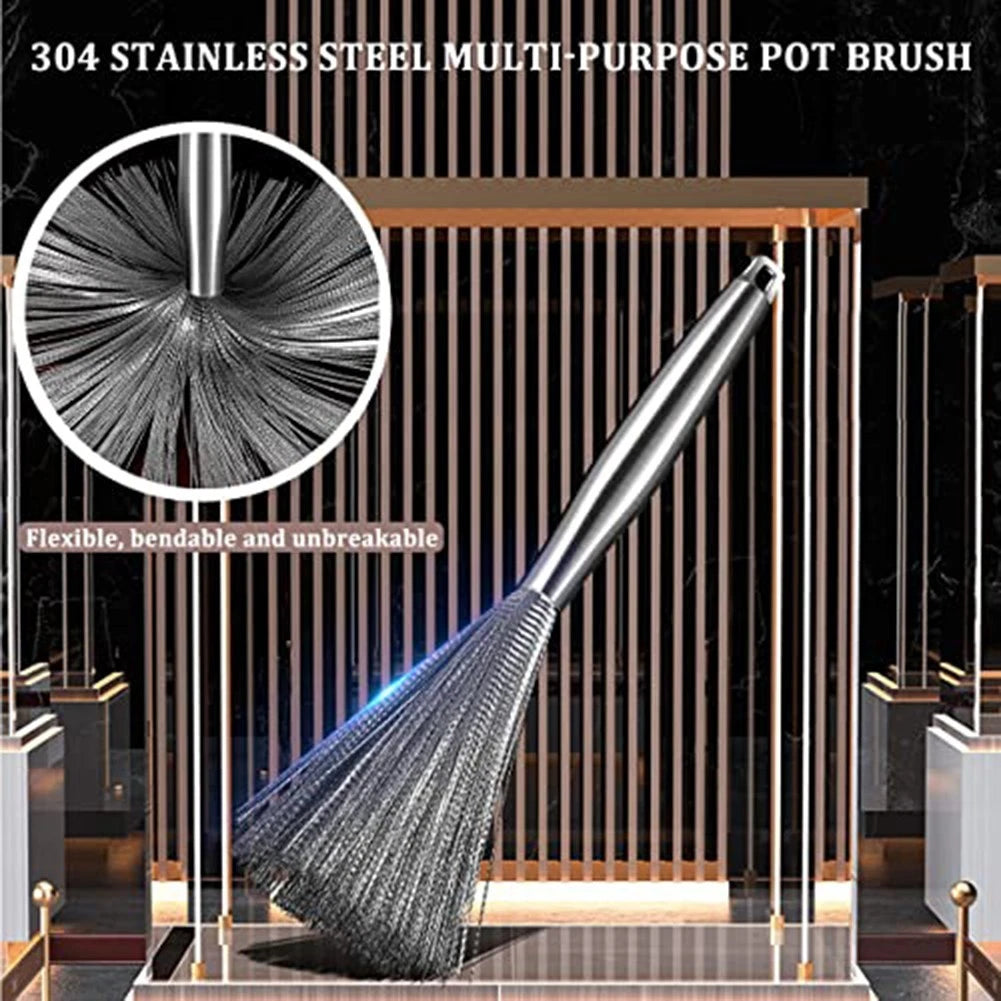 304 Stainless Steel Scrub Brush for Cookware (Long Handle)