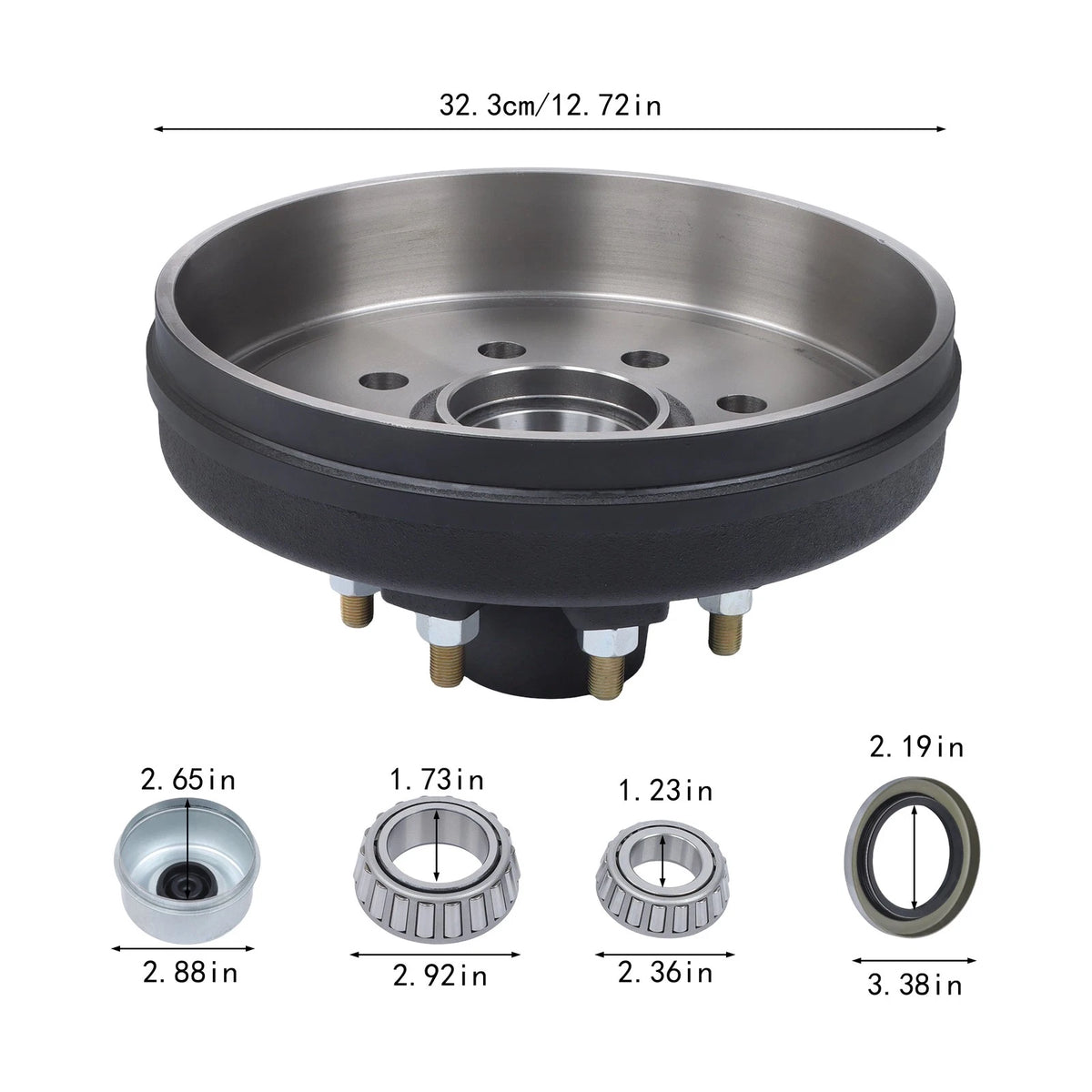 2X 12" HD Trailer Brake Hub Drum Kit 8 on 6.5" for 7K-8K Axle 9/16" Studs