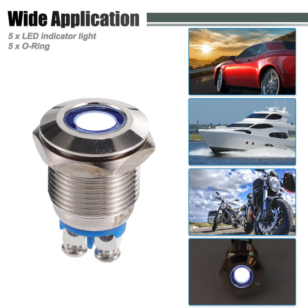 5Pcs 12mm LED Waterproof Indicator Signal Light for Universal