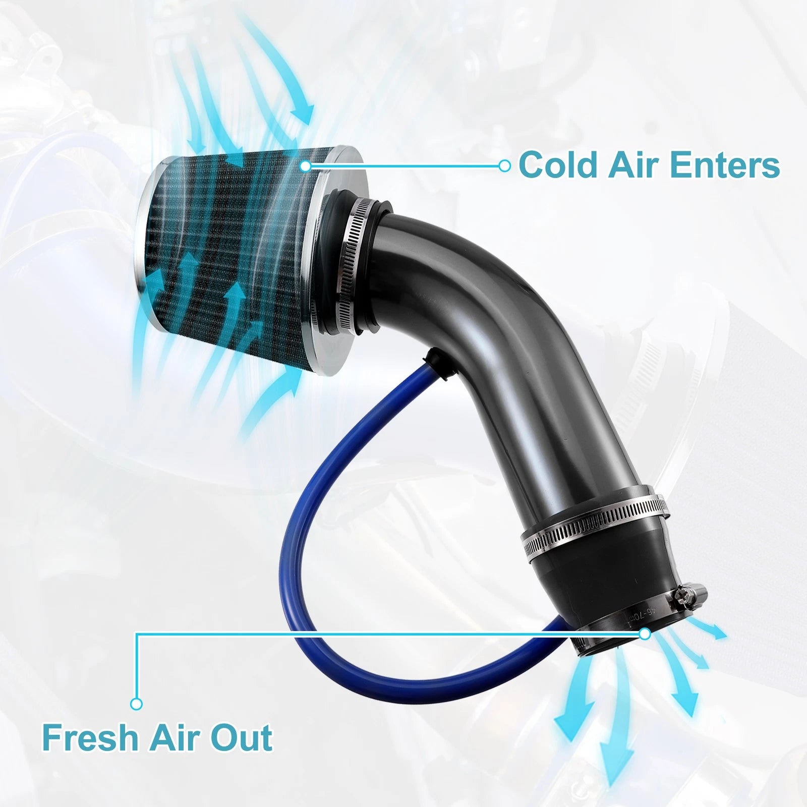 3 Inch Cold Air Intake Hose Pipe Kit with Air Filter for
