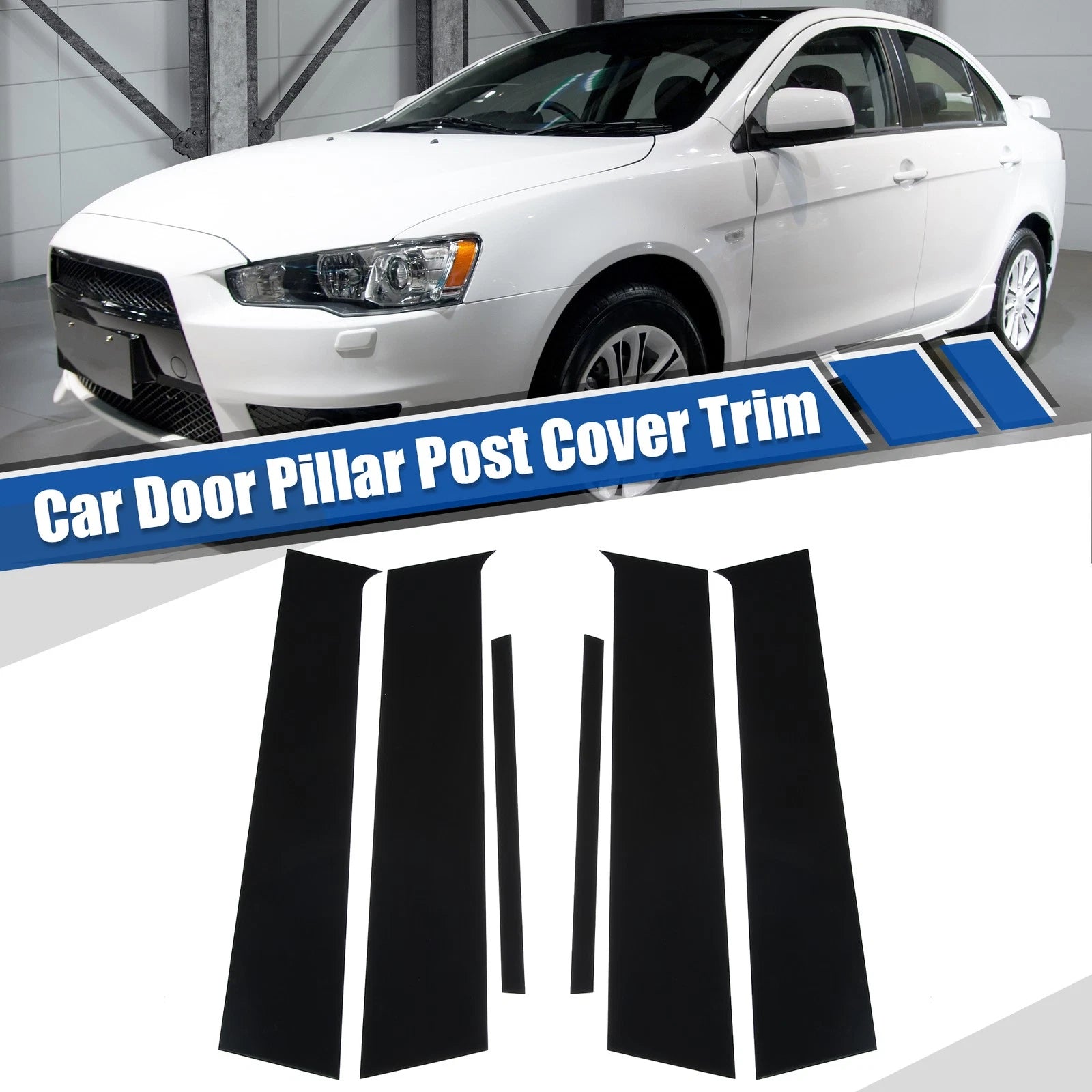 Glossy Black Door Window Pillar Trim Cover Set for Mitsubishi Lancer (2008–2017)