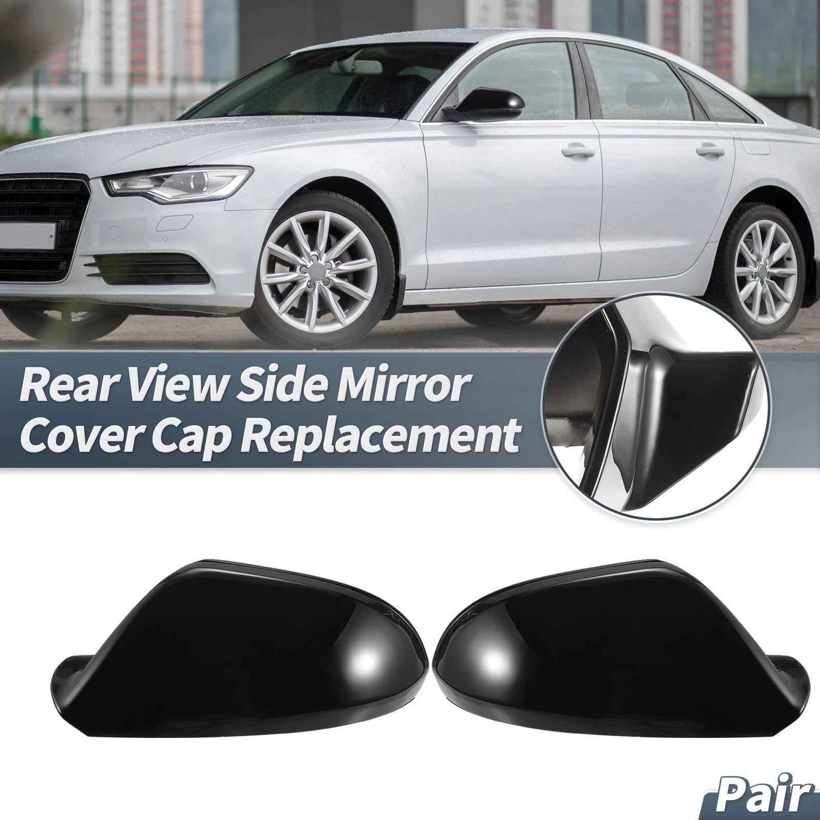 Rearview Mirror Cover Cap Gloss Black Replacement for Audi A6 S6 RS6 C7 (2011–2018)