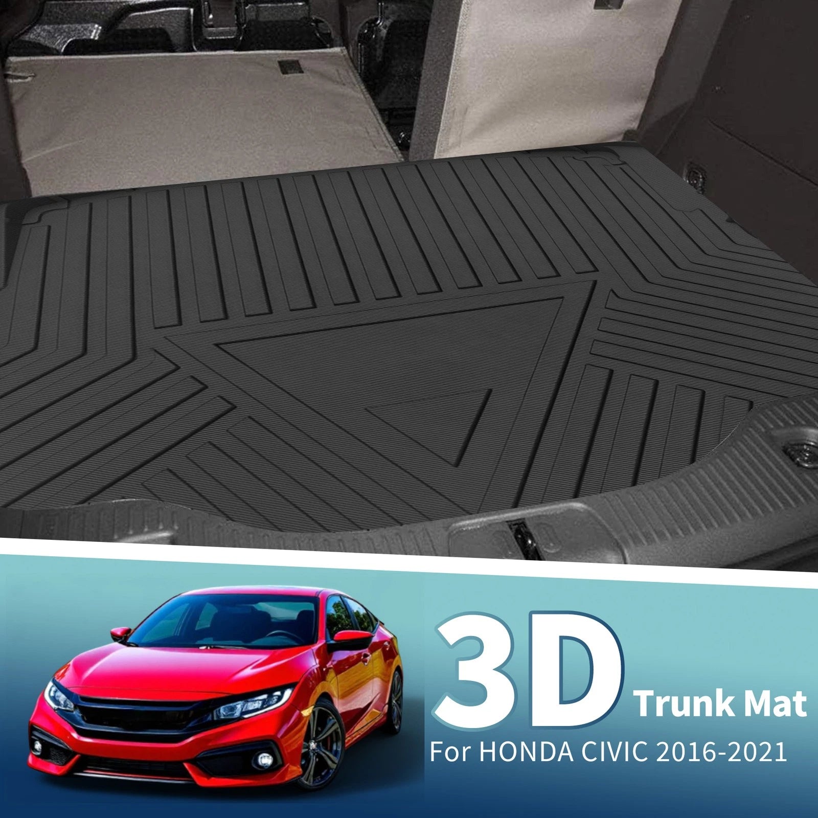 Rear Trunk Cargo Liner Flat Face for Honda Civic (2016–2021) TPE 1 Piece