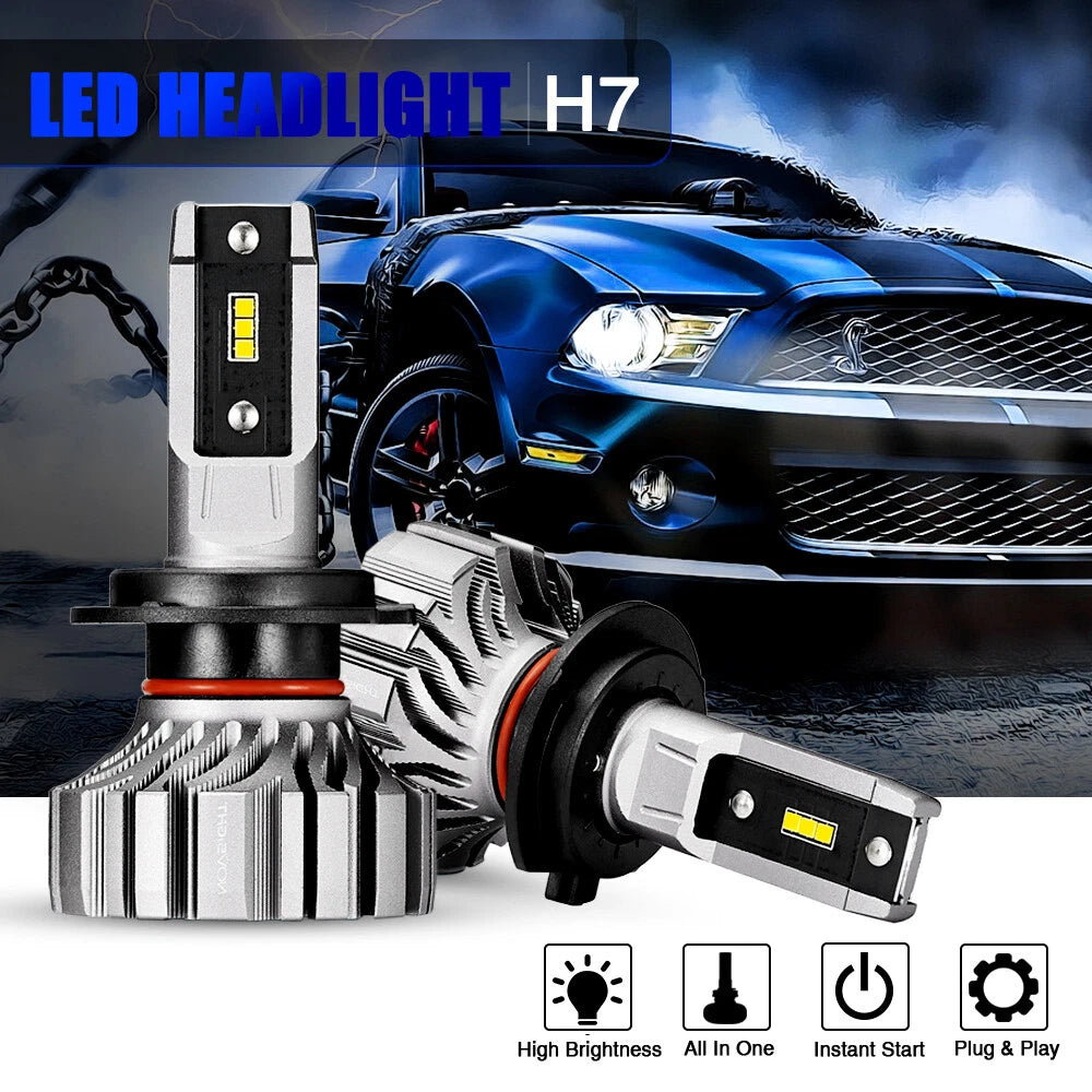 2X H7 LED Headlight Bulbs 6500K 10000LM FANLESS