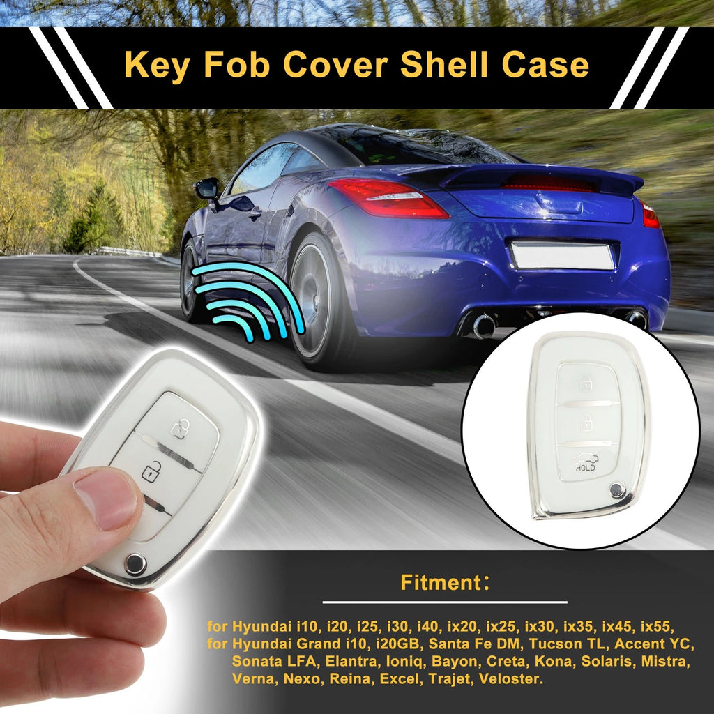 Smart Car Key Case TPU Silicone White Silver for Hyundai i10 (2014–2020)