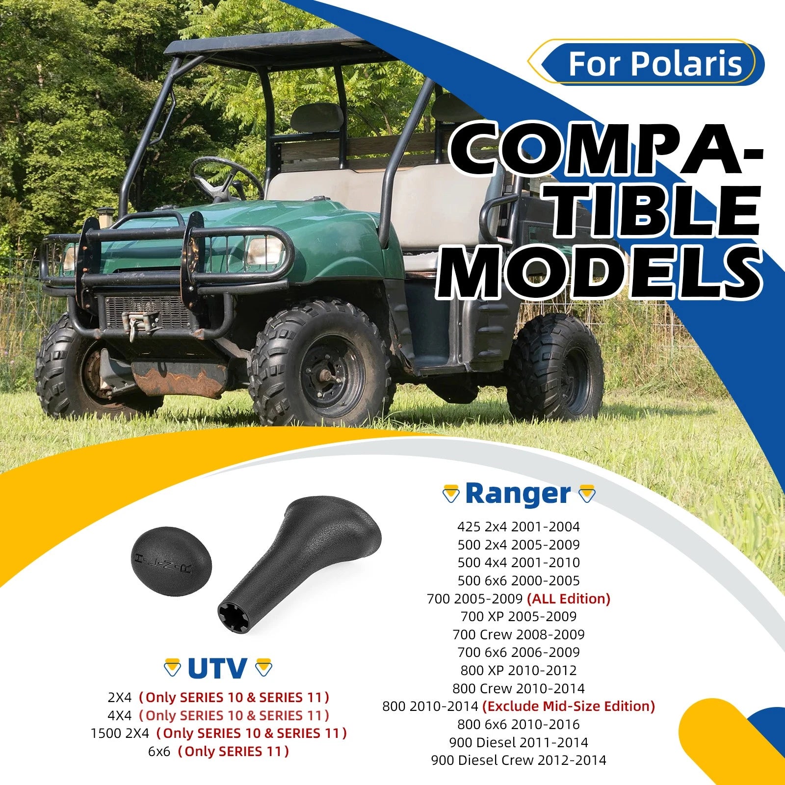 Shift Lever Knob & Cover for Polaris UTV 2X4 4X4 1500 (Series 10 & 11)