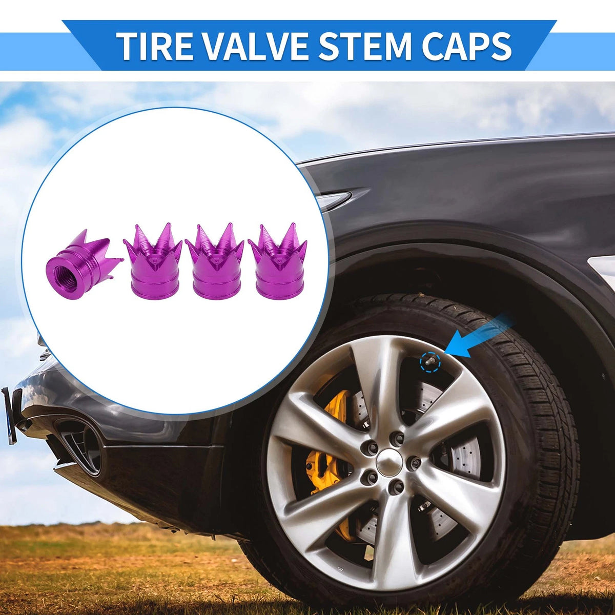Tire Valve Stem Caps Replacement for Car SUV Bike RV Purple 4 Pack (18-17MM)