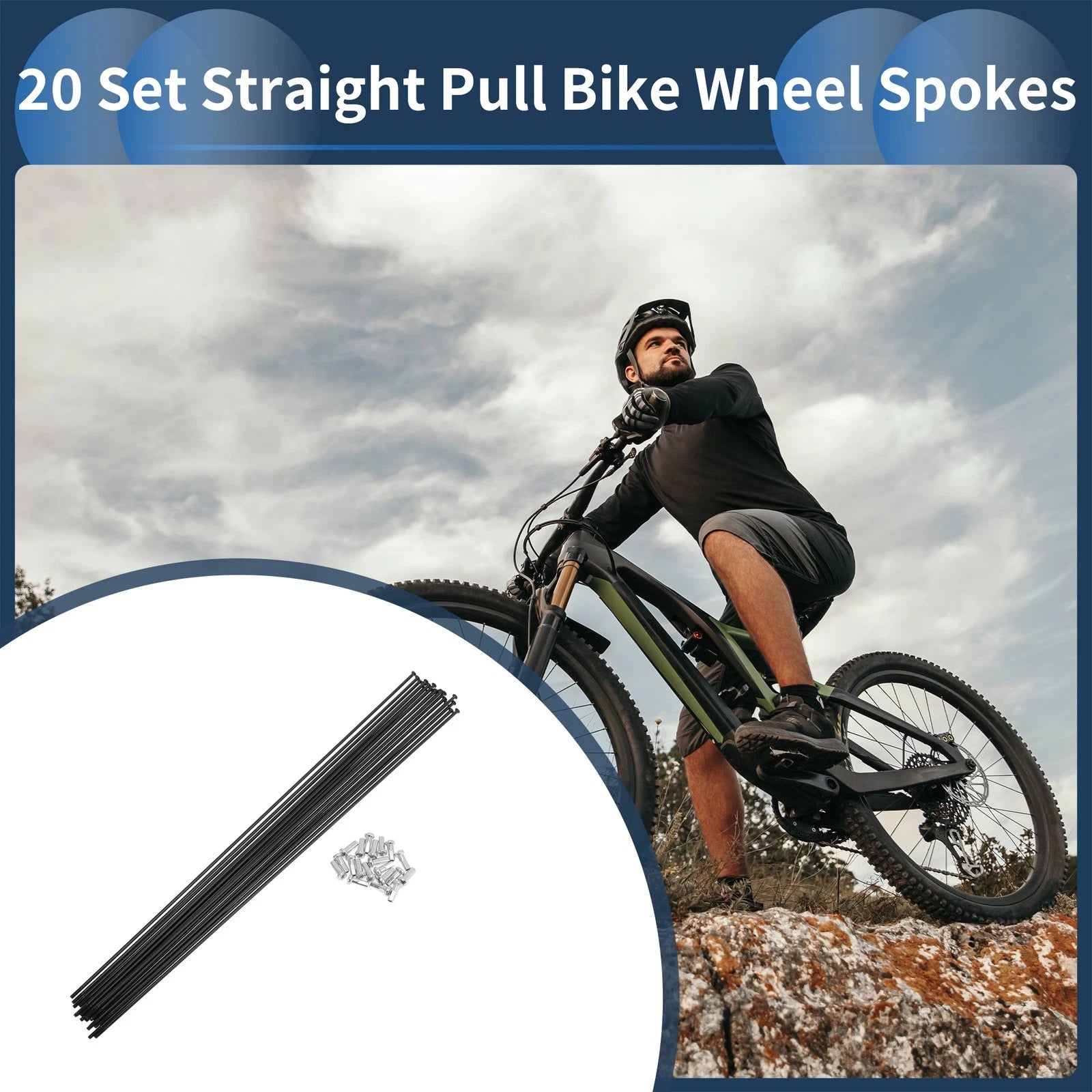Bicycle Spokes 289mm Straight Pull Black for 14G Carbon Steel (20-Pack)