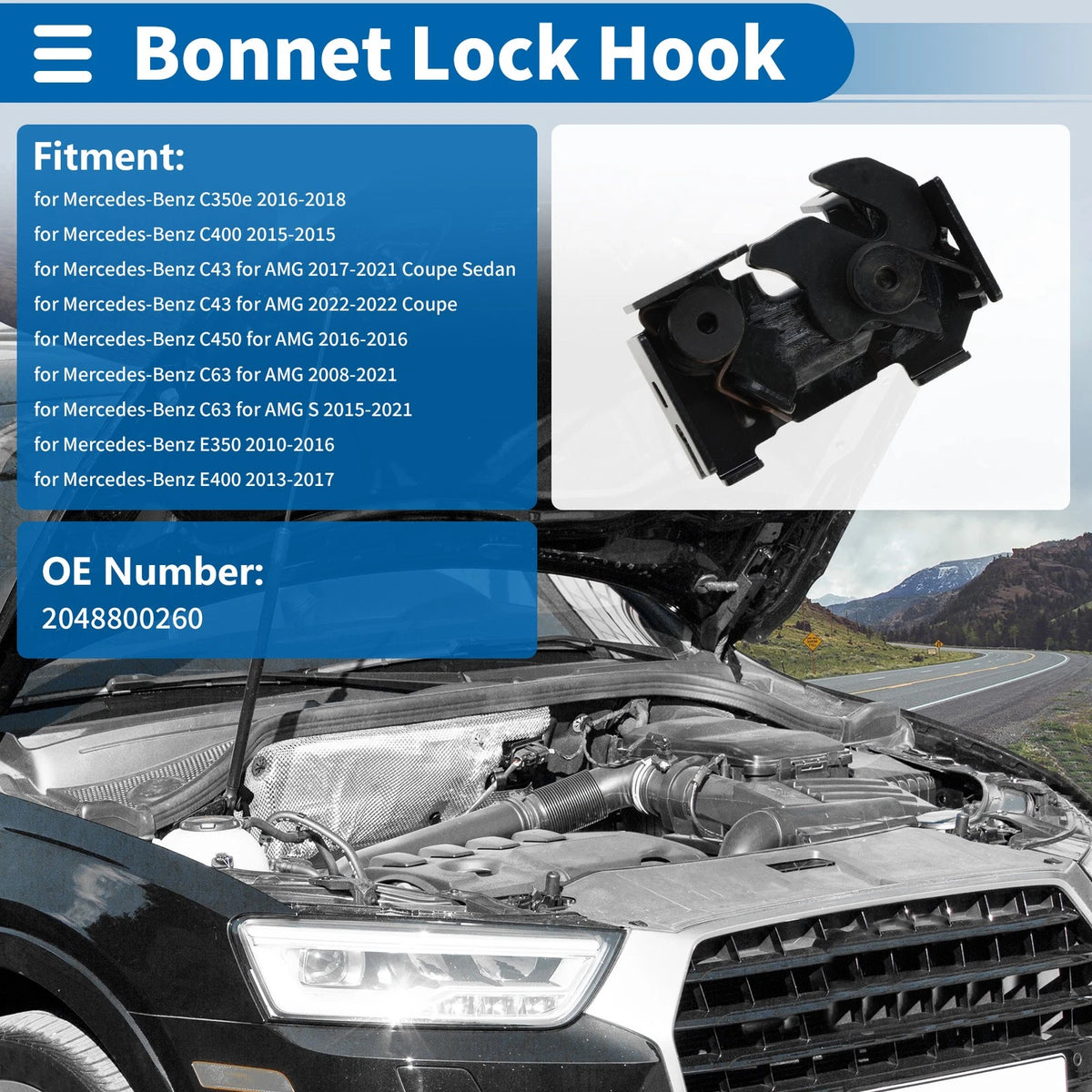 Hood Latch Assembly for Mercedes-Benz C250 (2012–2015) No.2048800260