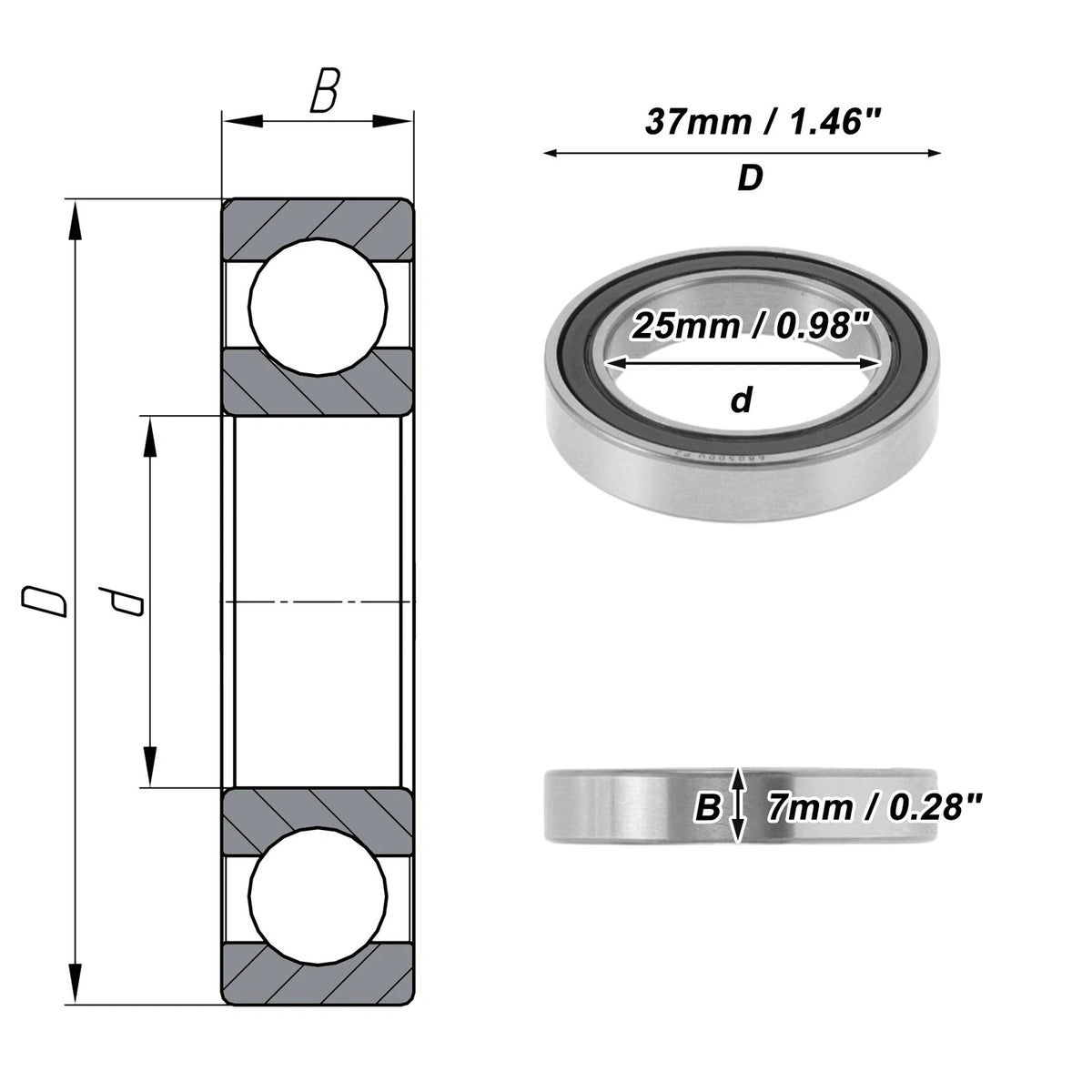 1 Pc 6805DDU Deep Groove Ball Bearing for Scooter Skateboard Wheel (N/A)
